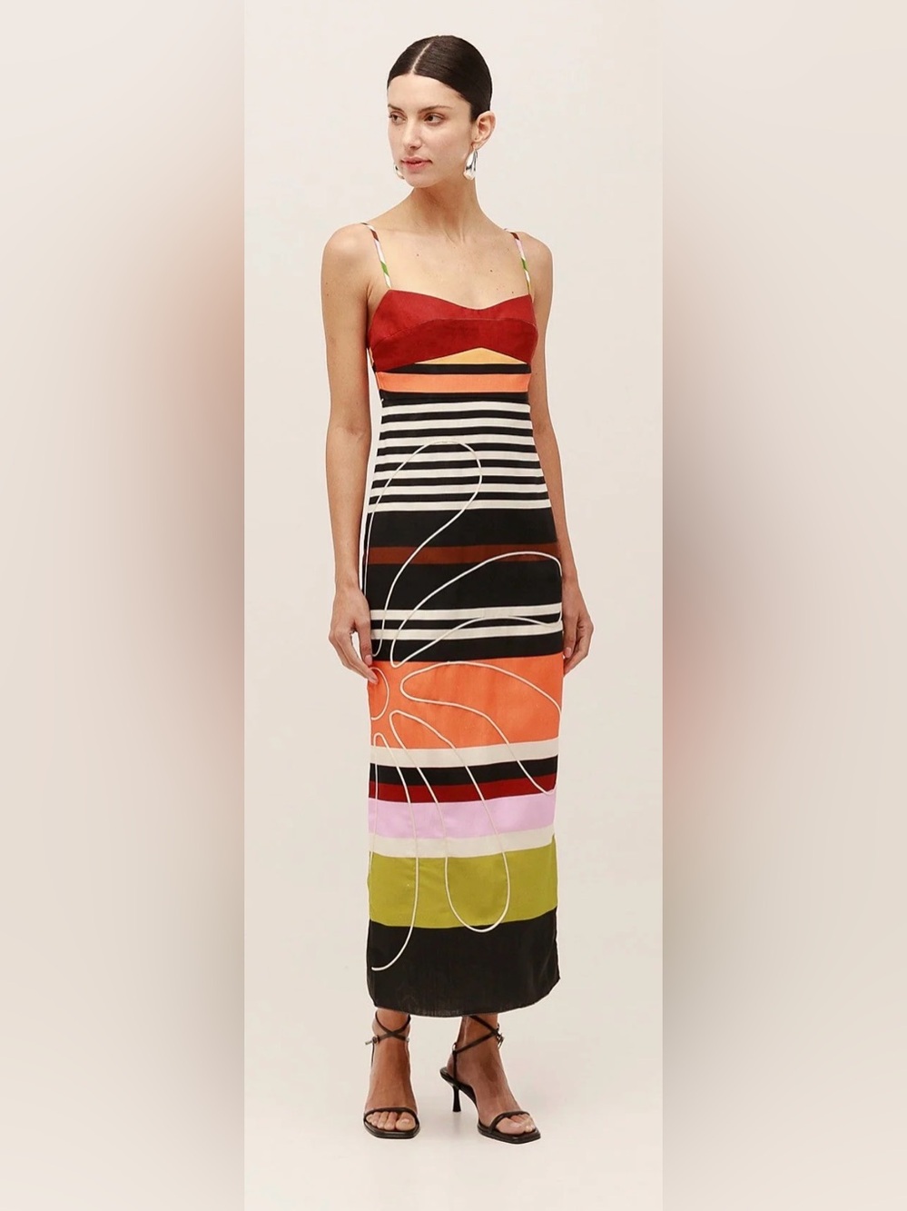 Cala De La Cruz, Striped Multicolor Spaghetti Strap Midi Dress, NWT, S